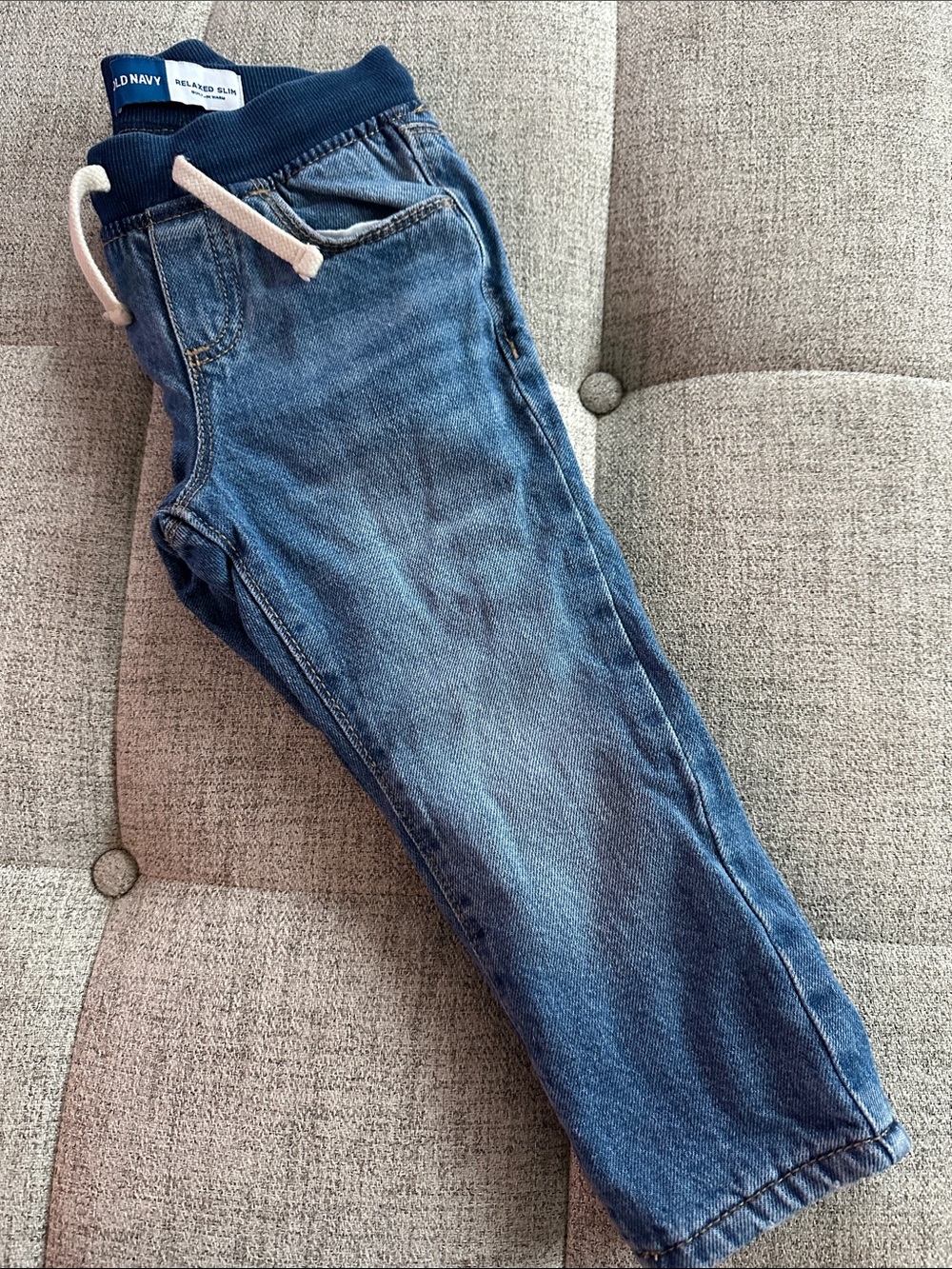 Old Navy Boys Fleece lined Denim Relaxed Slim with Navy Waistband